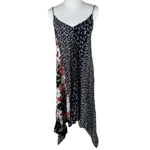 Rag & Bone Dress Womens XXS Black Floral Patchwork Handkerchief Hem‎ Edgy Boho